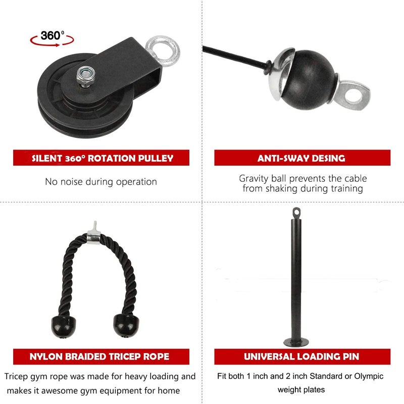 LFJ LAT Pull Down and Lift Weight Pulley System Cable Machine Pulley Attachment for Triceps Pull Down, Biceps Curl, Back, Forearm, Shoulder Home Gym Equipment (Set with Tricep Rope) - Image 5